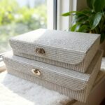 Natural Willow-Weave PU Storage Box with Gold-Tone Lock - Image 2