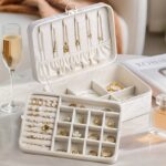 White Marble-Effect Jewellery Box with Removable Tray & Necklace Storage - Image 10
