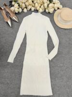 Ribbed Viscose-Blend Midi Dress with Gold Button Detail - Image 2