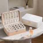 White Marble-Effect Jewellery Box with Removable Tray & Necklace Storage - Image 8