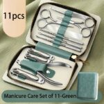 Heritage 11-Piece Leather Pedicure & Nail-Care Set — Dark Green - Image 5