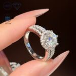 2 ct Moissanite Three-Row Engagement Ring in Platinum-Plated Sterling Silver - Image 12