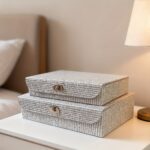 Natural Willow-Weave PU Storage Box with Gold-Tone Lock - Image 7