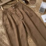 Chocolate Linen-Blend Wide-Leg Trousers