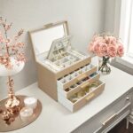 Cream Faux-Leather Jewellery Box with Mirror, Display Lid & 3 Drawers