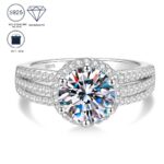 2 ct Moissanite Three-Row Engagement Ring in Platinum-Plated Sterling Silver - Image 8