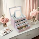 Cream Faux-Leather Jewellery Box with Mirror, Display Lid & 3 Drawers - Image 4