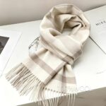 Pure Wool Ivory & Taupe Plaid Scarf