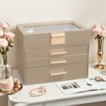 Cream Faux-Leather Jewellery Box with Mirror, Display Lid & 3 Drawers - Image 2