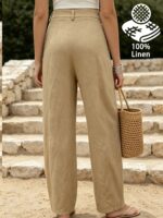 Pure Linen Mid-Waist Straight-Leg Trousers - Image 4