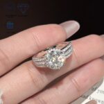 2 ct Moissanite Three-Row Engagement Ring in Platinum-Plated Sterling Silver - Image 13
