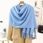 Cashmere-Wool Blend Fringed Winter Scarf
