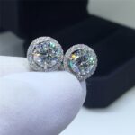 Classic Moissanite Halo Stud Earrings in Rhodium-Plated Sterling Silver - Image 3