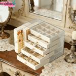 Ivory Velvet & Clear Acrylic 7-Layer Jewellery Organiser - Image 6