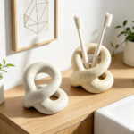 Sculptural Travertine Ceramic Toothbrush Holder - Image 8