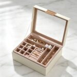 Cream Double-Layer Jewellery Box with Mirror & Necklace Storage - Image 5