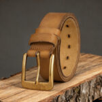 Men’s Tobacco Leather Belt with Aged Brass Pin Buckle - Image 5