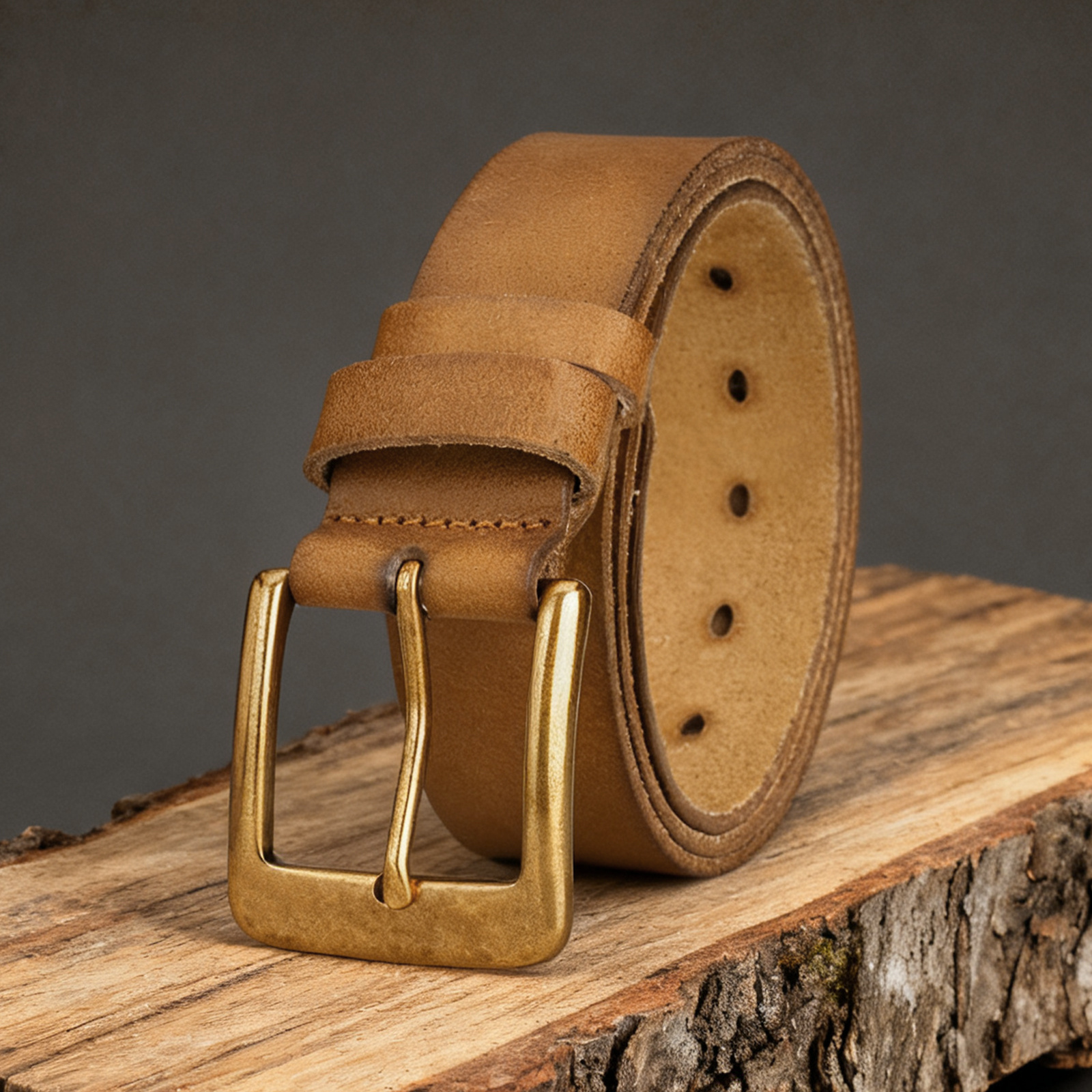product-open-47566a11cf1b4c5391ed35ee89d82946-goods Men’s Tobacco Leather Belt with Aged Brass Pin Buckle - Image 1