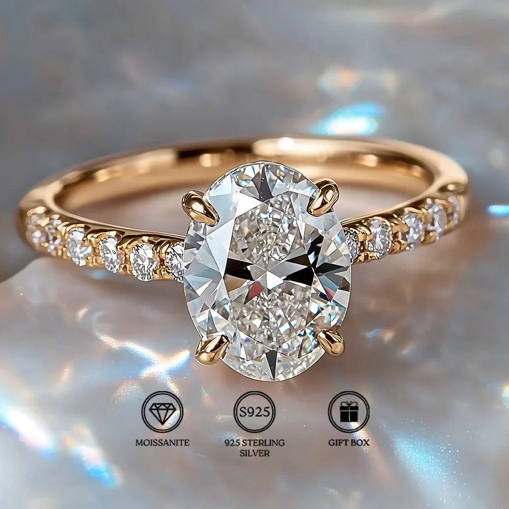 product-open-4f67d1047b774befa15af3f0a410e095-goods Classic Oval Moissanite Ring in Gold-Plated Sterling Silver - Image 1