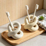 Sculptural Travertine Ceramic Toothbrush Holder