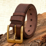 Men’s Tobacco Leather Belt with Aged Brass Pin Buckle - Image 3