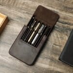 1 Handmade Cowhide Pen Case- Premium Vintage Leather Storage Box, Suitable for Business Men and Women, Office and Pen Organizer, Holds 6 Wearable Pen Holders, Ideal for Gifting - Image 2