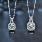 Princess-Cut Moissanite Halo Pendant Necklace in Platinum-Plated Sterling Silver - Image 5