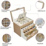 Cream Faux-Leather Jewellery Box with Mirror, Display Lid & 3 Drawers - Image 6