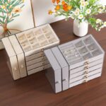 Ivory Velvet & Clear Acrylic 7-Layer Jewellery Organiser
