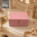 Blush Pink Quilted Jewellery Box with Lock, Drawer & Storage Bags