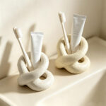 Sculptural Travertine Ceramic Toothbrush Holder - Image 5