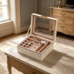 Cream Double-Layer Jewellery Box with Mirror & Necklace Storage - Image 4