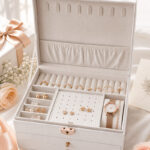 White Jewellery Storage Box with Mirror, Drawer & Rose-Gold Hardware