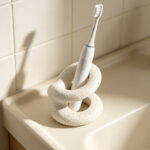 Sculptural Travertine Ceramic Toothbrush Holder - Image 7