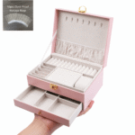 Blush Pink Quilted Jewellery Box with Lock, Drawer & Storage Bags - Image 5