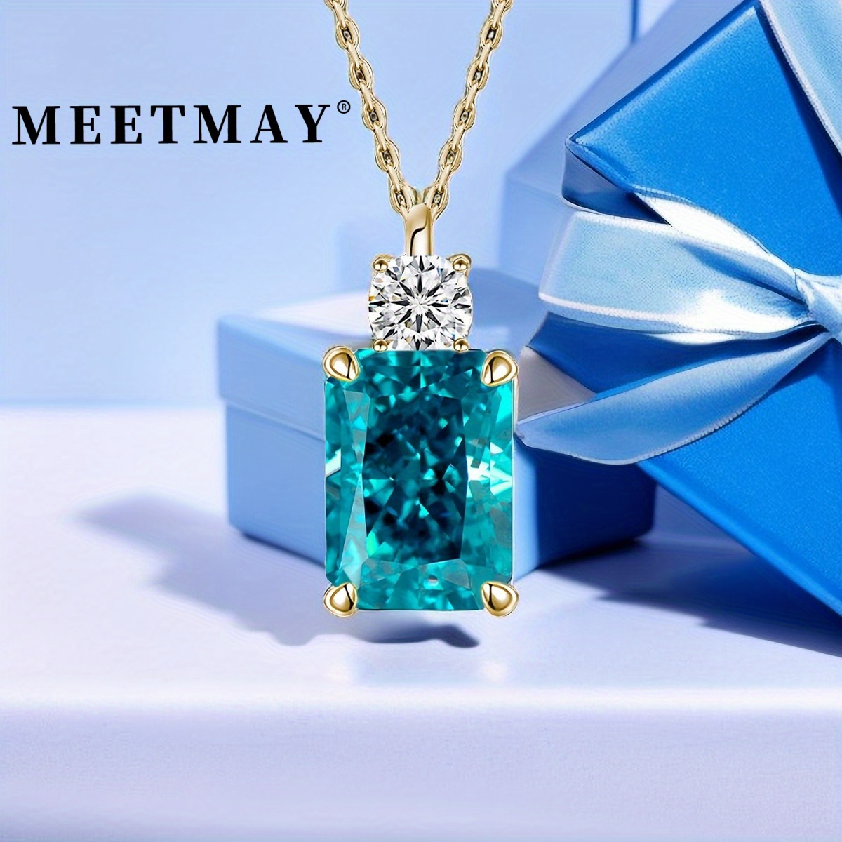 product-open-d7461f19b1a3493a94090c96c981ee57-goods Paraiba-Blue Ice-Cut Solitaire Pendant Necklace in Gold-Plated Sterling Silver - Image 1