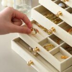 Ivory Velvet & Clear Acrylic 7-Layer Jewellery Organiser - Image 4