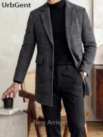 Men’s Pure-Wool Tonal Check Overcoat - Image 4