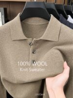 Men’s Pure-Wool Long-Sleeve Knit Polo - Image 2