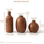 Three-Piece Ceramic Vase Set — Walnut Wood-Grain Finish - Image 2
