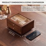 Walnut-Tone Wooden Jewellery Box — Glass Display Top & Two Drawers - Image 2