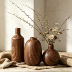 Three-Piece Ceramic Vase Set — Walnut Wood-Grain Finish - Image 6