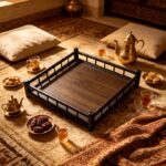 Bamboo & Metal Serving Tray — Raised Guardrail Design