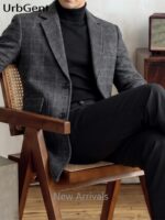 Men’s Pure-Wool Tonal Check Overcoat - Image 5
