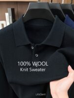 Men’s Pure-Wool Long-Sleeve Knit Polo - Image 3