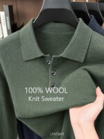 Men’s Pure-Wool Long-Sleeve Knit Polo - Image 4