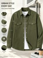 Men’s Pure-Cotton Workwear Shirt Jacket - Image 3