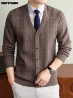 Men’s Textured Wool-Cashmere V-Neck Cardigan - Image 4