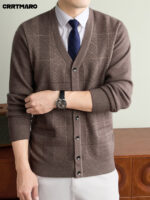 Men’s Textured Wool-Cashmere V-Neck Cardigan - Image 7