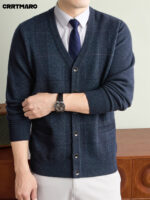 Men’s Textured Wool-Cashmere V-Neck Cardigan - Image 3